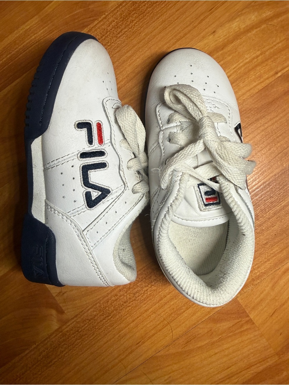 Fila Kids White Navy Sneakers with Red Logo Accent